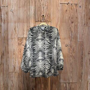 Topshop Zebra Print Long Sleeve Button Down Shirt Size US 14 Tall Polyester